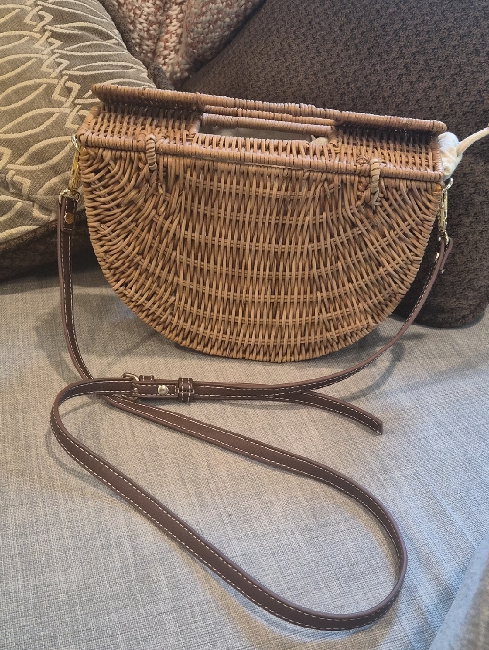 C&C California Half Moon Ratton Wicker Bag